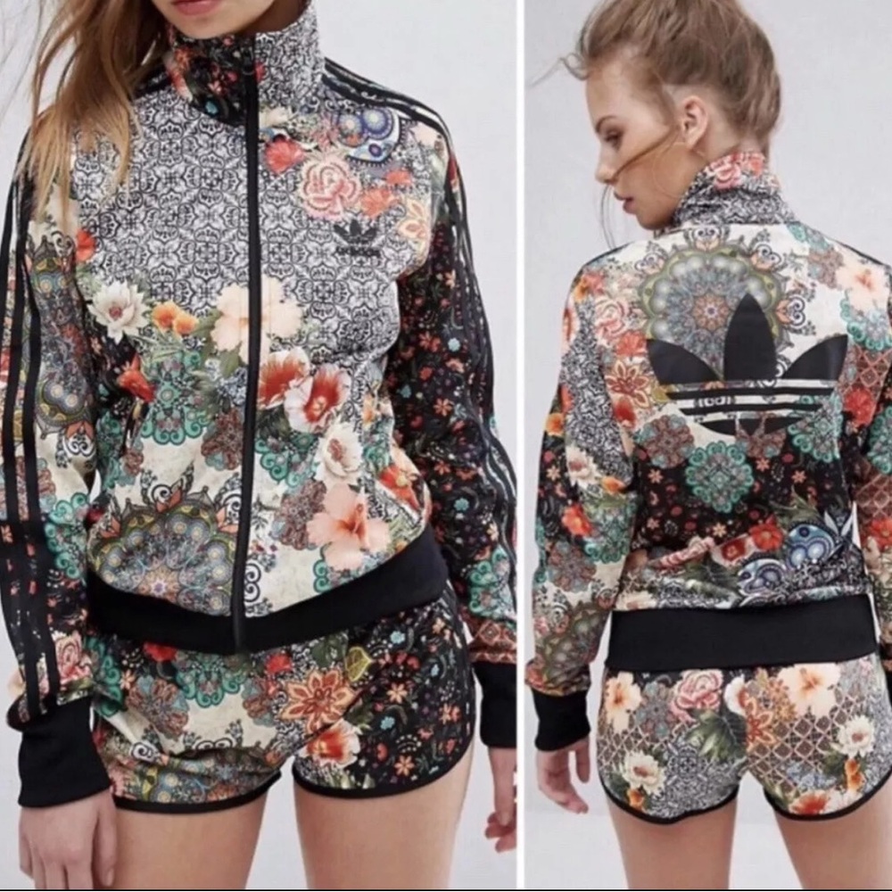 Adidas Boho Floral Track Jacket and Shorts Set - New No Tags - Size Small